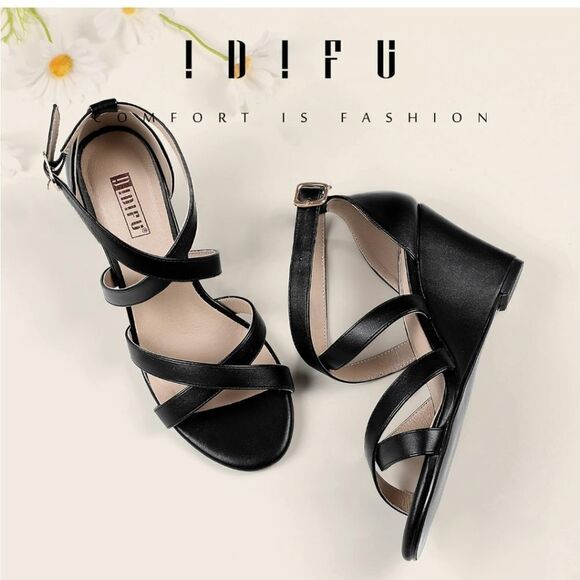 DIDIFU WEDGE MULTI-STRAP ADJUSTABLE BUCKLE ROUND TOE SANDAL - Picture 9 of 16